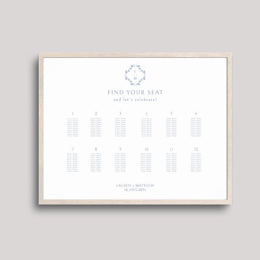 Poster Graphique d'affichage Mariage élégant de 12 tables