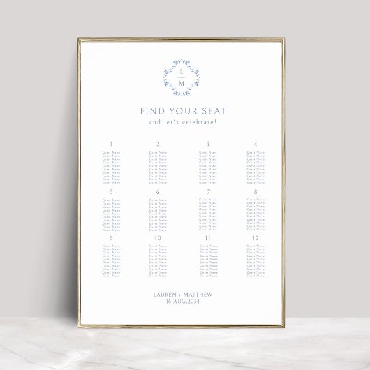 Poster Graphique d'affichage Mariage élégant de 12 tables