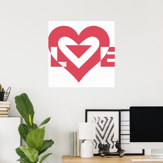 Poster Graphique d'amour cool, rose cerise (Bureau à domicile)