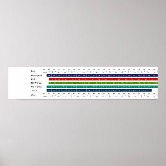 Poster Graphique de comparaison des tailles de chaussures (Devant)