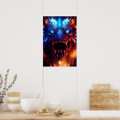 Poster Graphique De Dragon D'Imaginaire Rouge Et Bleu Mod (Cuisine)