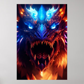 Poster Graphique De Dragon D'Imaginaire Rouge Et Bleu Mod