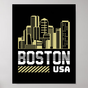 Poster Graphique de la skyline de Boston États-Unis Vil