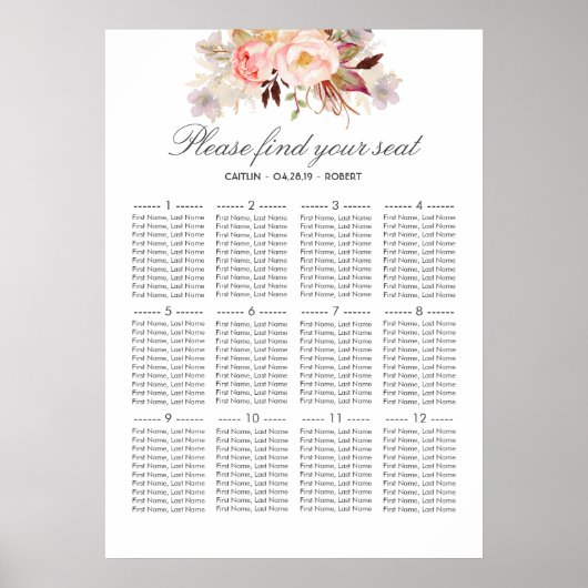 Poster Graphique de mariage élégant à floral rose vif (Devant)