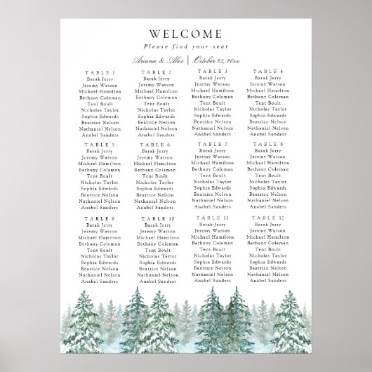Poster Graphique de paramètres de mariage de forêt de pin (Devant)