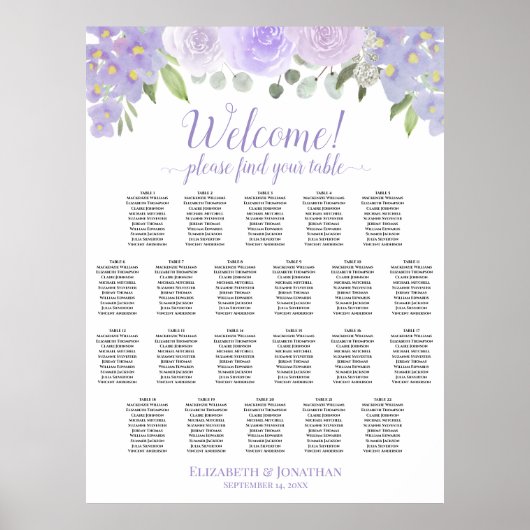 Poster Graphique de placement 22 tables mariage floral la (Devant)