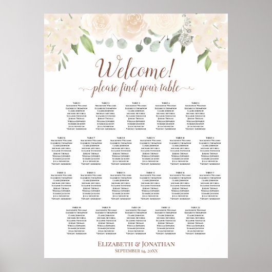 Poster Graphique de placement 22 tables mariage floral ro (Devant)
