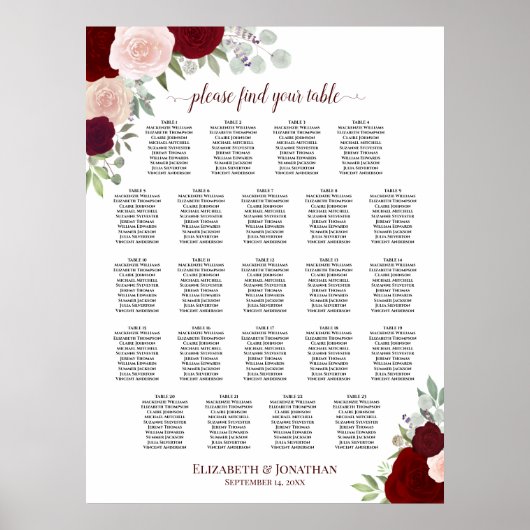 Poster Graphique de placement 23 Table Rouge & Floral Ros (Devant)