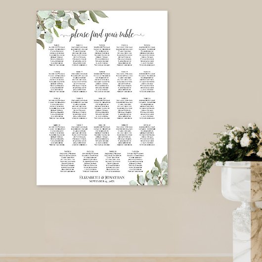 Poster Graphique de placement 24 tables avec feuillage d'