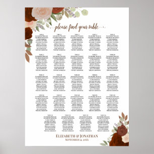 Poster Graphique de placement 24 tables mariage floral au