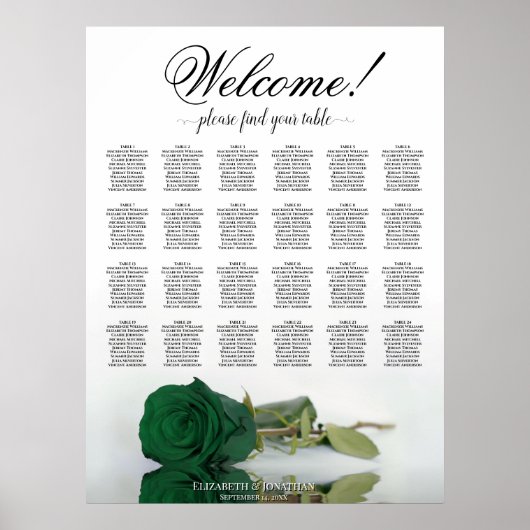 Poster Graphique de placement 24 tables mariage rose vert (Devant)