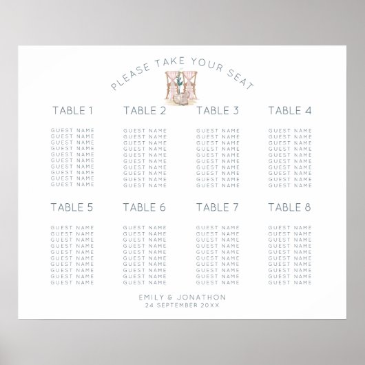 Poster Graphique de placement 8 tables 80 places assises  (Devant)