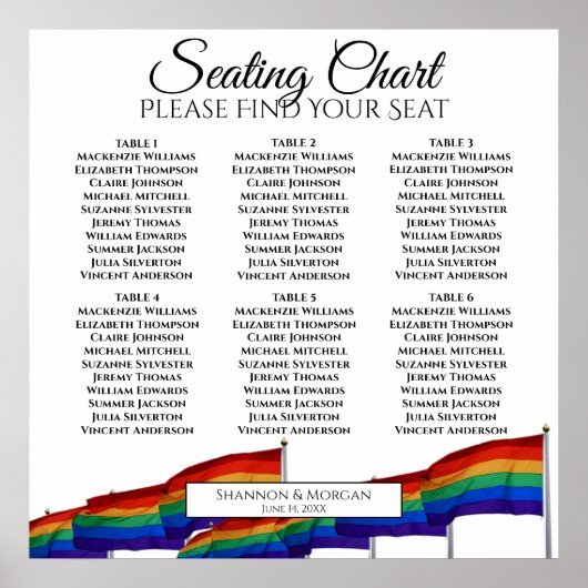 Poster Graphique de placement de 6 tables de mariage avec (Devant)