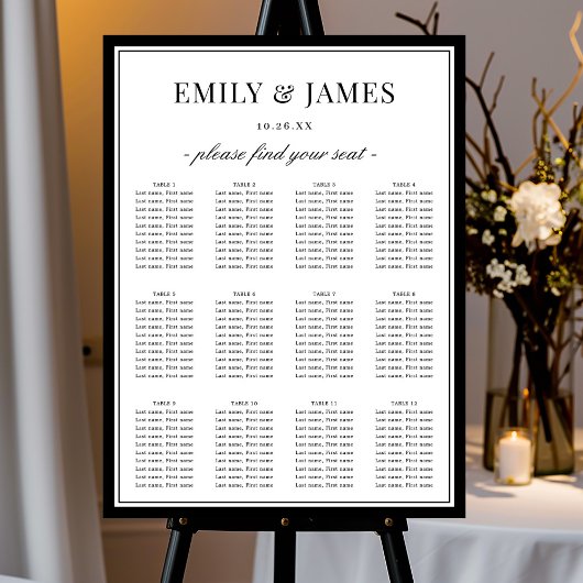 Poster Graphique de placement de mariage à bordure classi