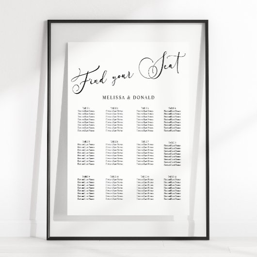 Poster Graphique de placement de mariage à l'écriture sim