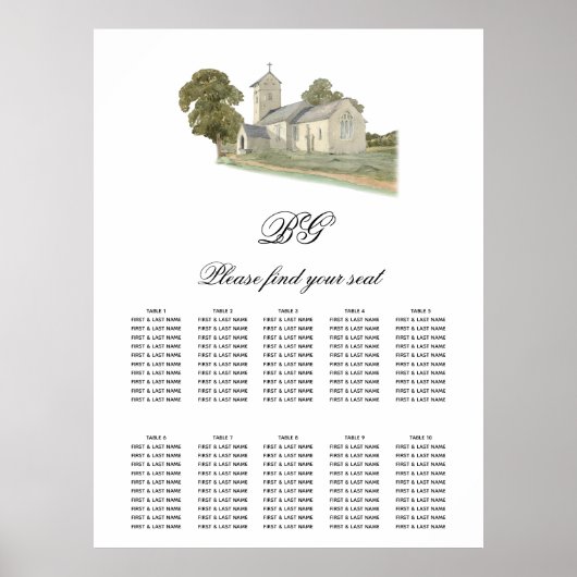 Poster Graphique de placement de mariage à monogramme tra (Devant)