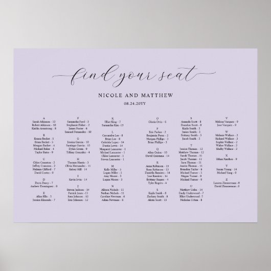 Poster Graphique de placement de mariage alphabétique chi (Devant)