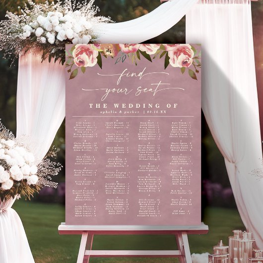 Poster Graphique de placement de mariage alphabétique ros
