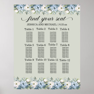 Poster Graphique de placement de mariage au sage vert pou