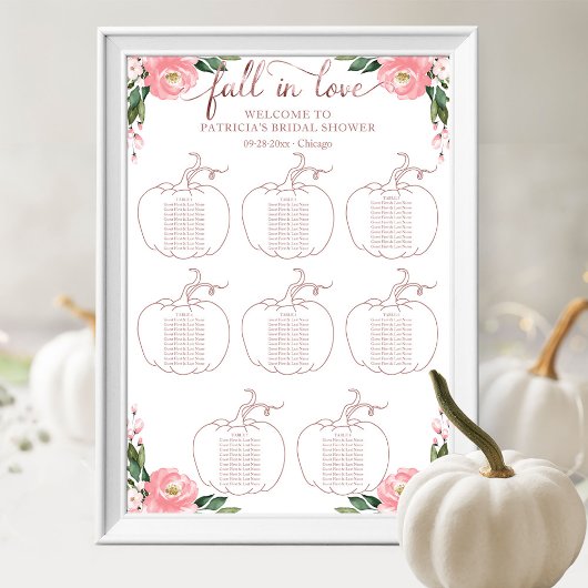 Poster Graphique de placement de mariage automnal citroui