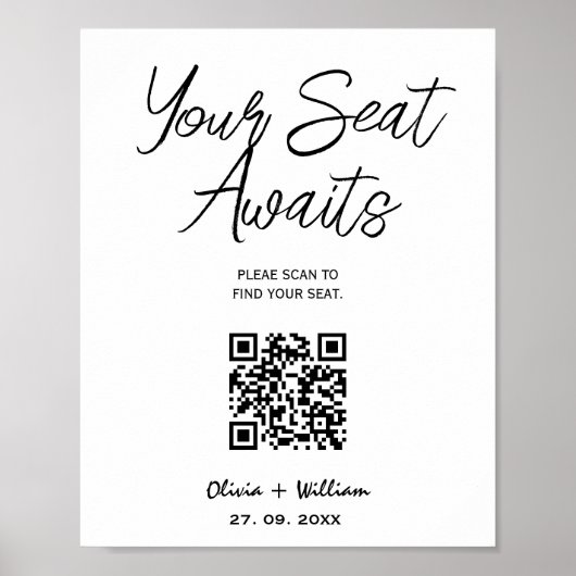 Poster Graphique de placement de mariage Code QR Écriture (Devant)