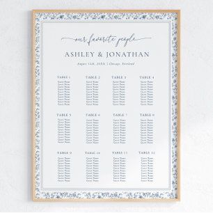 Poster Graphique de placement de mariage élégant bleu chi