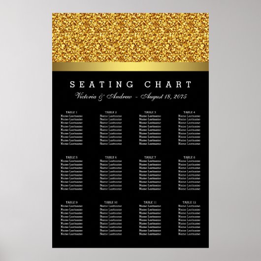 Poster Graphique de placement de mariage élégant en or (Devant)