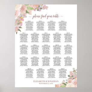Poster Graphique de placement de mariage élégant floral r