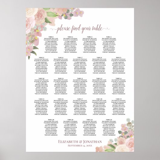 Poster Graphique de placement de mariage élégant floral r (Devant)