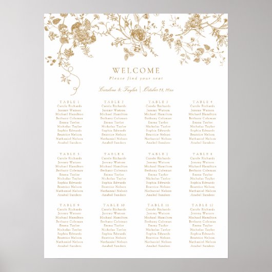 Poster Graphique de placement de mariage élégant floral v (Devant)