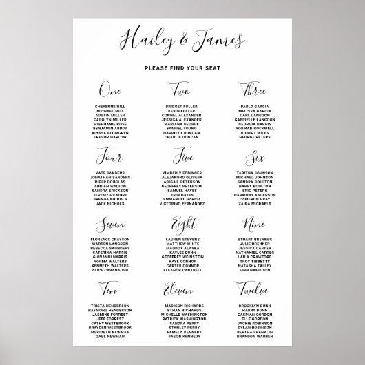 Poster Graphique de placement de mariage élégant noir et  (Devant)