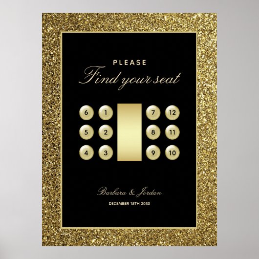 Poster Graphique de placement de mariage élégant noir et  (Devant)