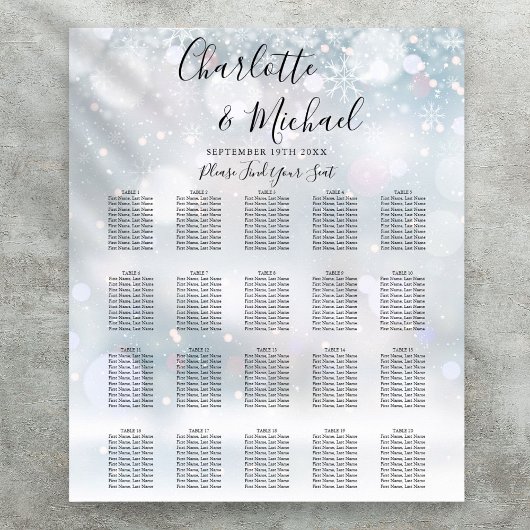 Poster Graphique de placement de mariage en écriture Floc