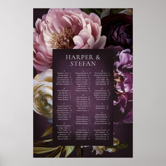 Poster Graphique de placement de mariage floral maximalis (Devant)