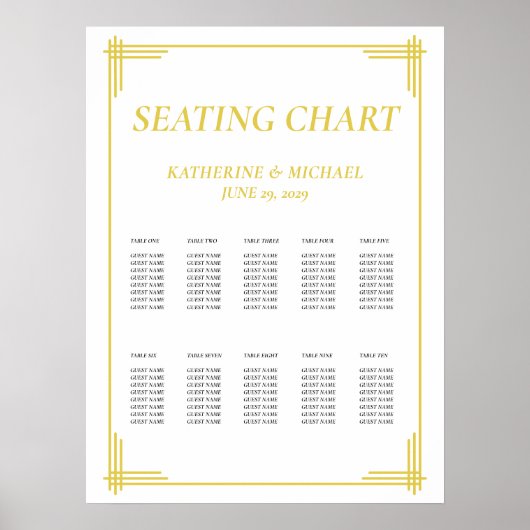 Poster Graphique de placement de mariage jaune Citrus Ele (Devant)