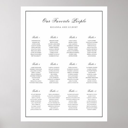 Poster Graphique de placement de mariage noir et blanc cl (Devant)