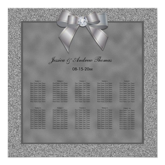 Poster Graphique de placement de mariage pailleté argenté (Devant)