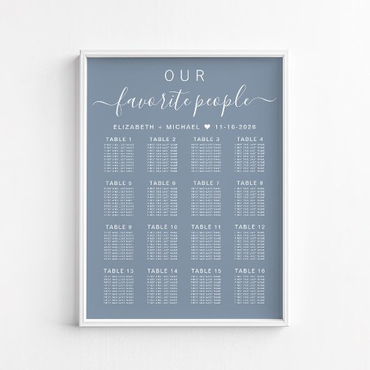 Poster Graphique de placement de mariage pour 16 tables d