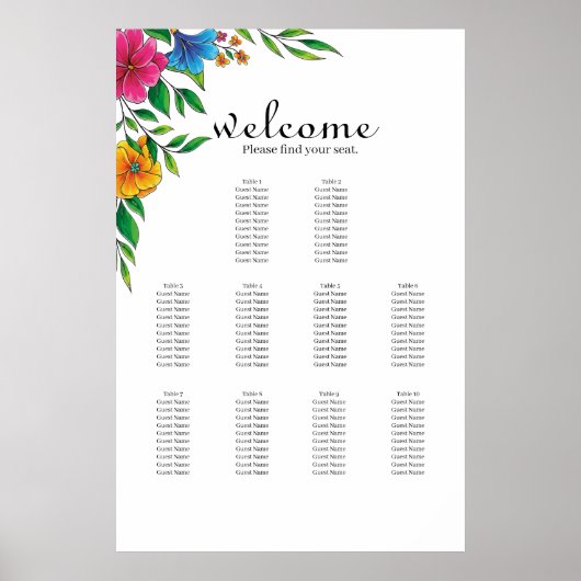 Poster Graphique de placement de mariage printemps été Fl (Devant)