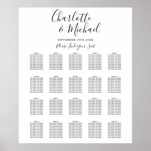 Poster Graphique de placement de mariage signature noir e (Devant)