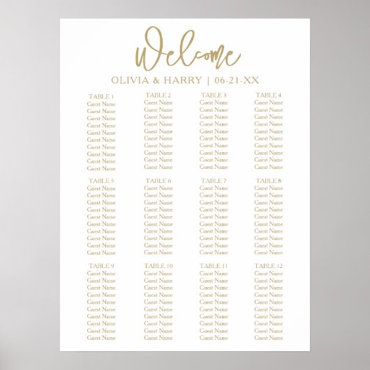 Poster Graphique de placement de mariage simple écriture (Devant)