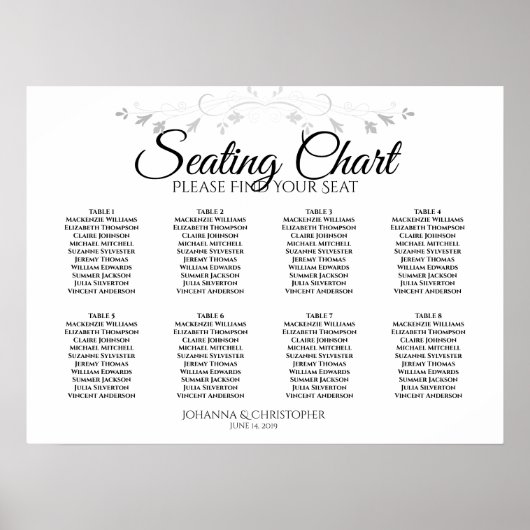 Poster Graphique de placement de mariage simple noir et b (Devant)