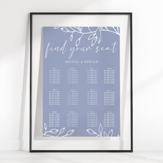 Poster Graphique de placement de mariage simple Pervenche