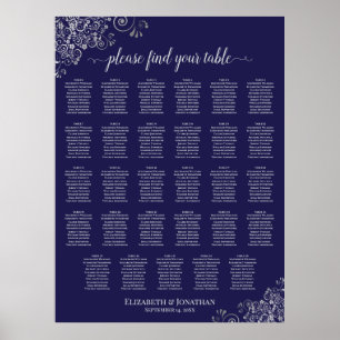 Poster Graphique de placement de mariage sur fond bleu ma
