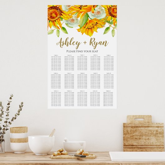 Poster Graphique de placement de mariage Tournesol élégan (Cuisine)