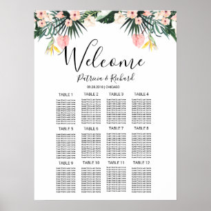 Poster Graphique de placement de mariage tropical floral