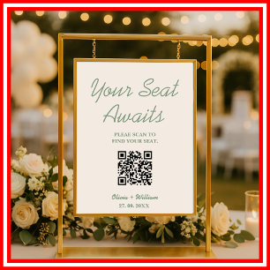 Poster Graphique de placement de mariage Vert Sauge QR Co