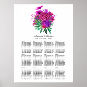 Poster Graphique de placement de sièges floral fuchsia et