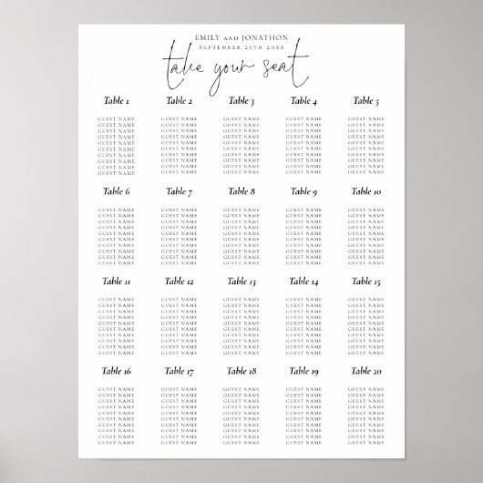 Poster Graphique de placement de sièges noir et blanc de (Devant)