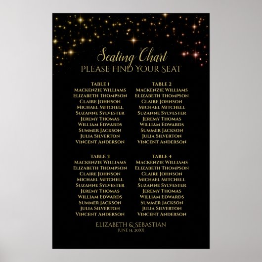 Poster Graphique de placement de table de mariage 4 table (Devant)